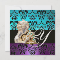 BLUE, PURPLE ,BLACK, WHITE DAMASK JEWEL MONOGRAM