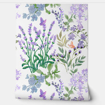 Blue Purple Botanical Floral Wallpaper