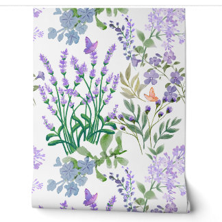 Blue Purple Botanical Floral Wallpaper