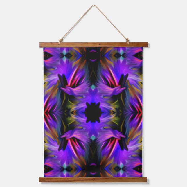 Blue Purple Brush Swirls Abstract Art Hanging Tapestry (Front)
