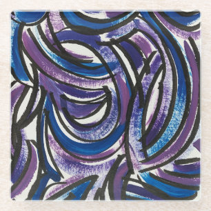 Blue Purple Brushstrokes-Hand Painted Abstract Glass Coaster