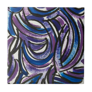 Blue Purple Brushstrokes-Hand Painted Abstract Tile