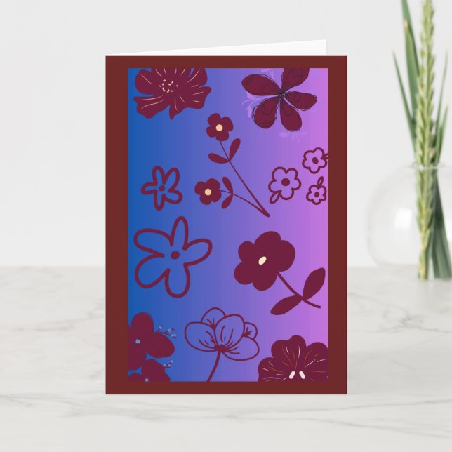 Blue Purple & Burgundy Floral Design  Card (Front)