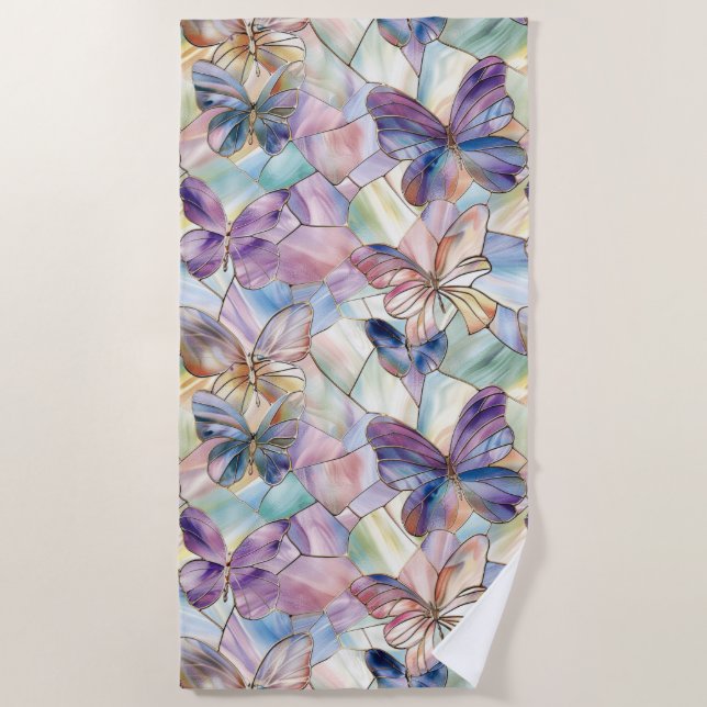Blue Purple Butterflies Beach Towel (Front)