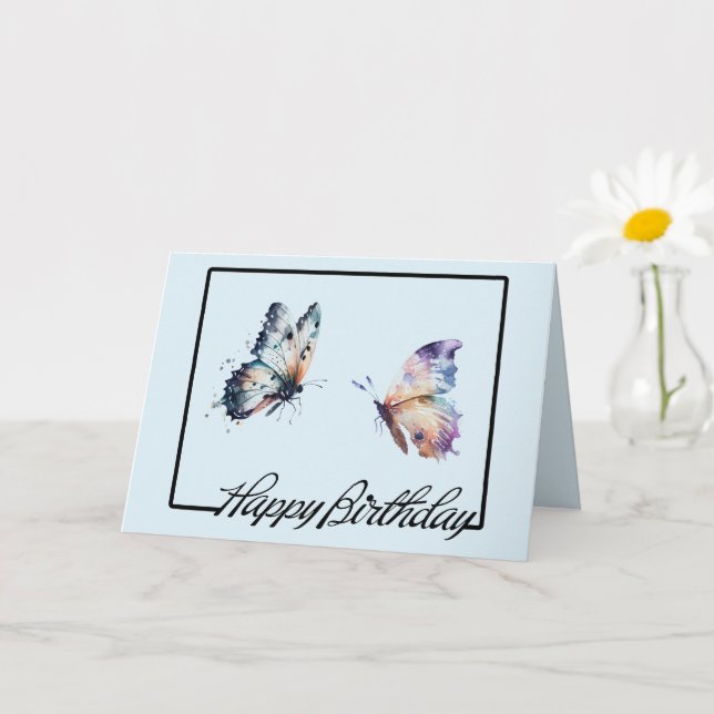 Blue Purple Butterflies Birthday  Card (Small Plant)