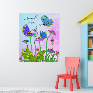 Blue & Purple Butterflies Floral Garden - Nature Poster