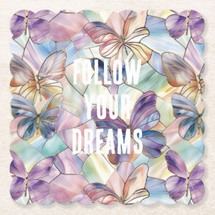 Blue Purple Butterflies Paper Coaster