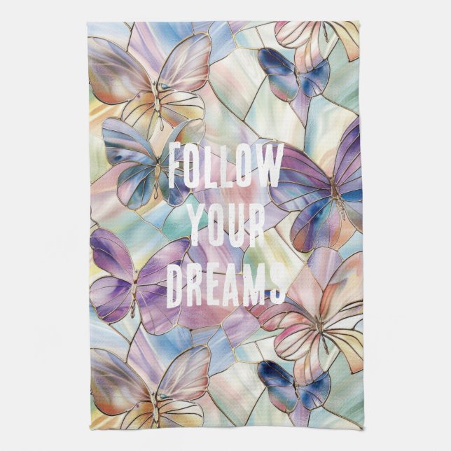 Blue Purple Butterflies Tea Towel (Vertical)