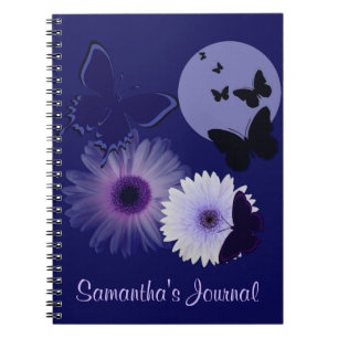 Blue Purple Butterfly and Daisy Personalised Spiral Notebook