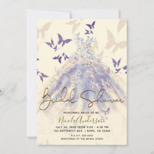 Blue Purple Butterfly Dance Dress Bridal Shower Invitation