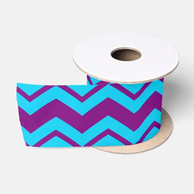 Blue Purple Chevron Zigzag Design  Satin Ribbon (Spool)