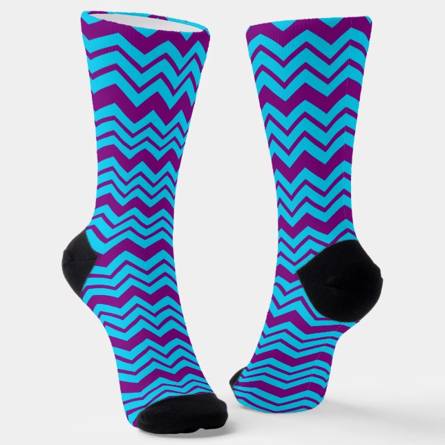 Blue Purple Chevron Zigzag Design  Socks (Angled)