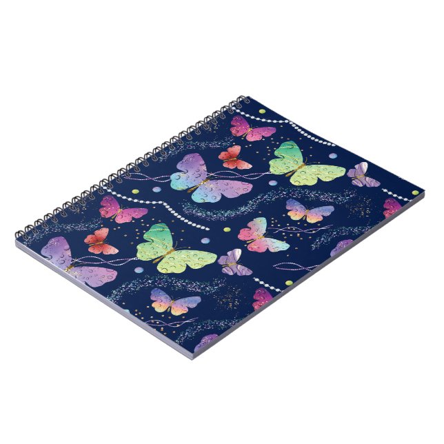 Blue Purple Chic Butterflies Pattern Notebook (Left Side)