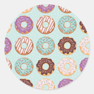  Blue, Purple, Chocolate Iced Doughnuts Bakery Tre Classic Round Sticker