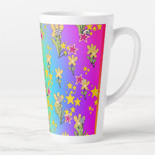 Blue Purple Circle Of Floral Bouquets Latte Mug
