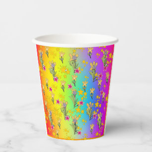 Blue Purple Circle Of Floral Bouquets Paper Cups