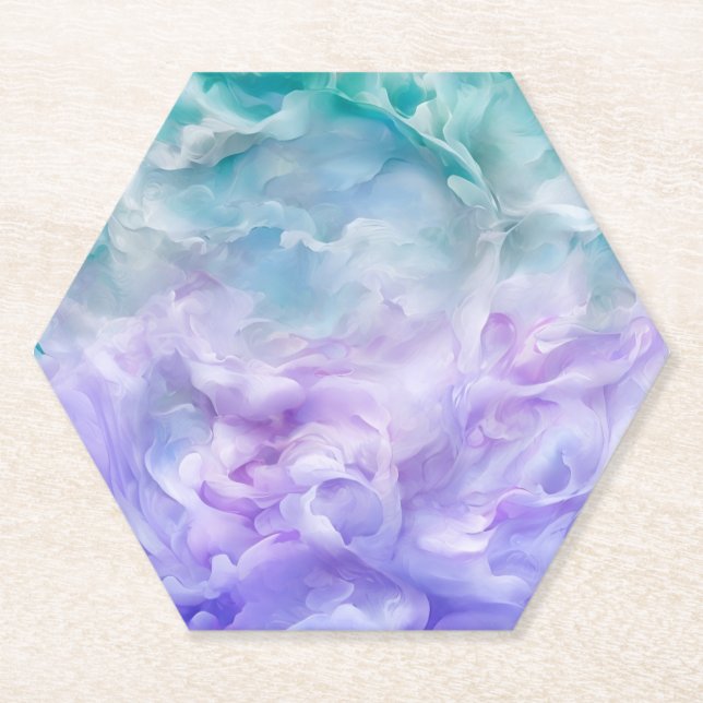 Blue & purple cloud swirl paper coaster (Front)