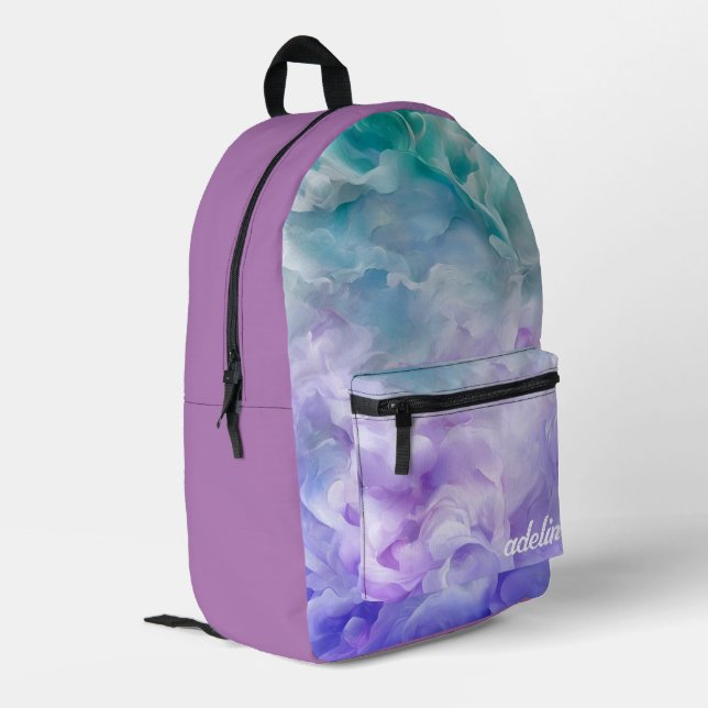 Blue & purple cloud swirl printed backpack (Back Corner Left)