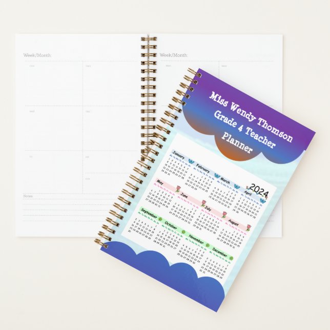 Blue Purple Cloud Teacher Calendar Planner (Display)