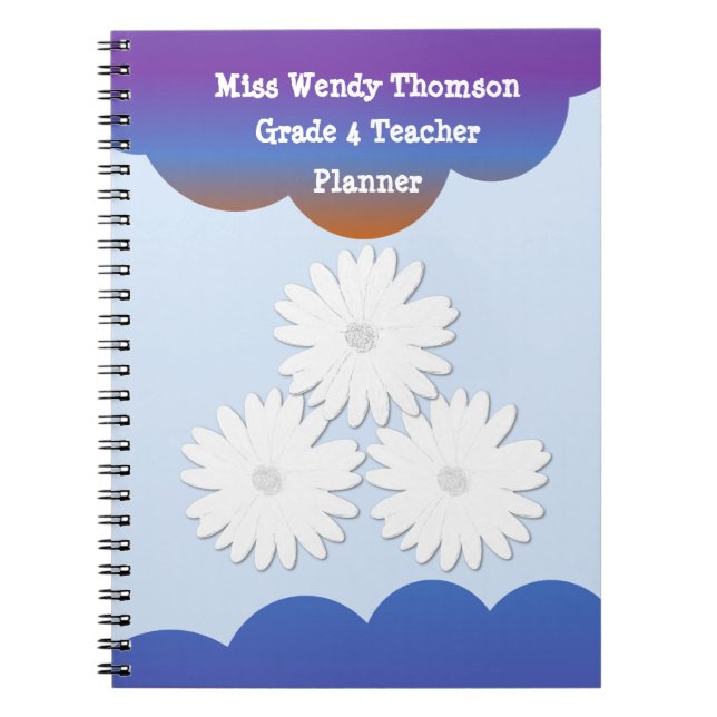 Blue Purple Cloud With White Flower Planner Notebook (Front)