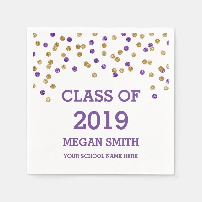 Blue Purple Confetti Class of 2019 Graduation Napkin (Front)