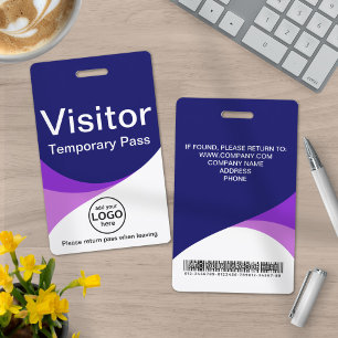 Blue Purple Corporate Visitor Pass ID Barcode Badge