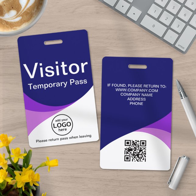Blue Purple Corporate Visitor Pass ID QR Code ID Badge (Creator Uploaded)