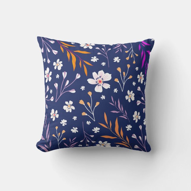 Blue Purple Creative Spring Flowers Square Pillow (Front)