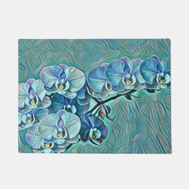 Blue purple cute orchid flowers painting  doormat (Front)