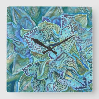 Blue purple cute orchid flowers painting square wall clock