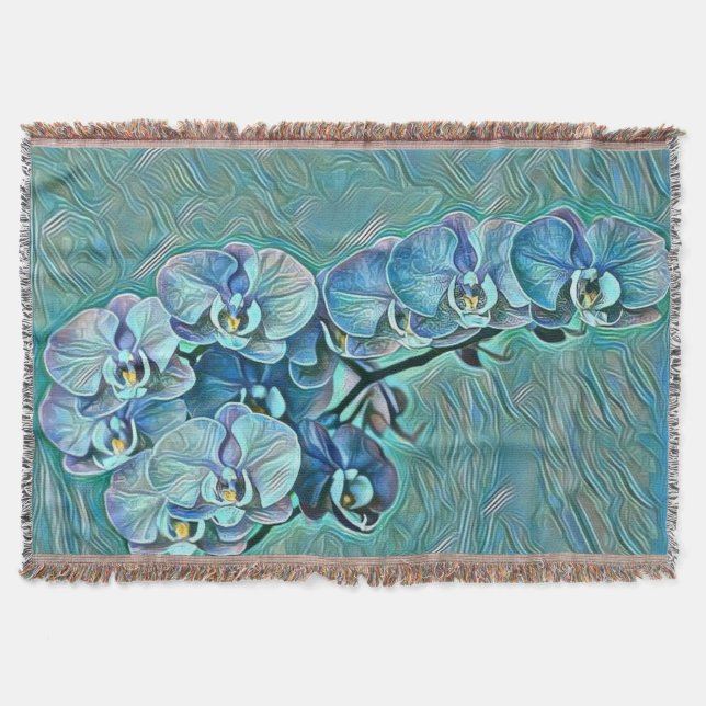Blue purple cute orchid flowers painting  throw blanket (Front)