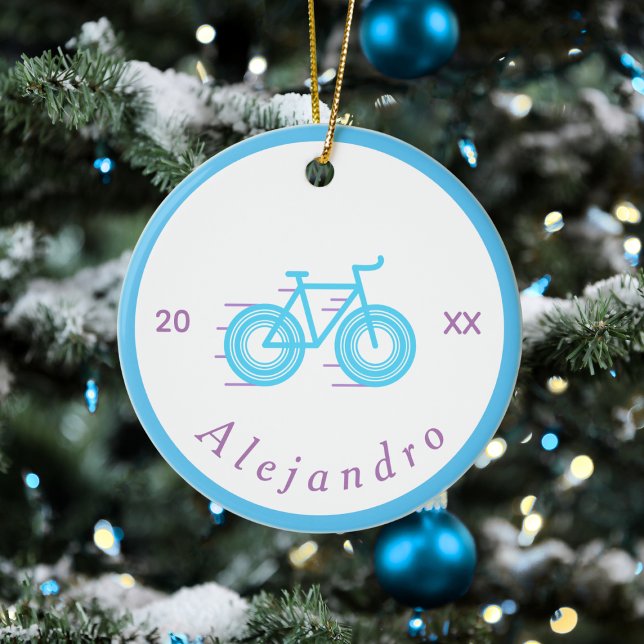 Blue & Purple Cycling Design Bicycle Personalised Ceramic Tree Decoration (Creator Uploaded)