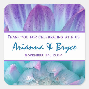 Blue Purple Dahlia Flower Wedding Thank You 004F Square Sticker