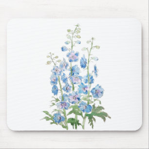 blue purple delphinium ink and watercolor mouse pad