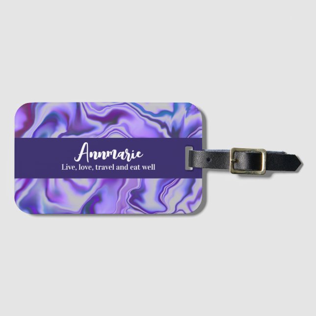 Blue & Purple Elegant Marble Abstract Luggage Tag (Front Horizontal)