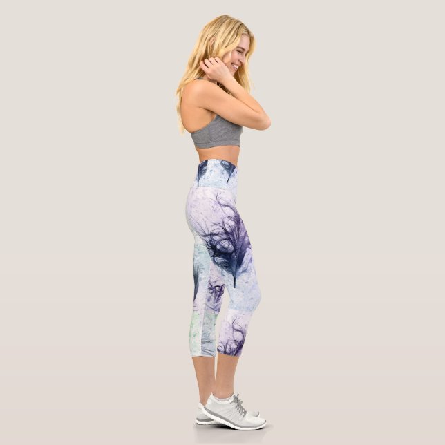 Blue Purple Feather Lite Capri Leggings (Right)