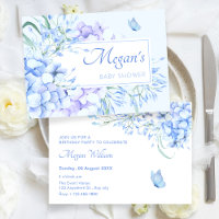 Blue purple floral bloom elegant baby shower