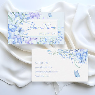 Blue purple floral bloom elegant business card