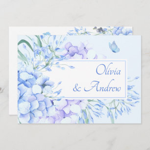 Blue purple floral bloom elegant wedding invitation