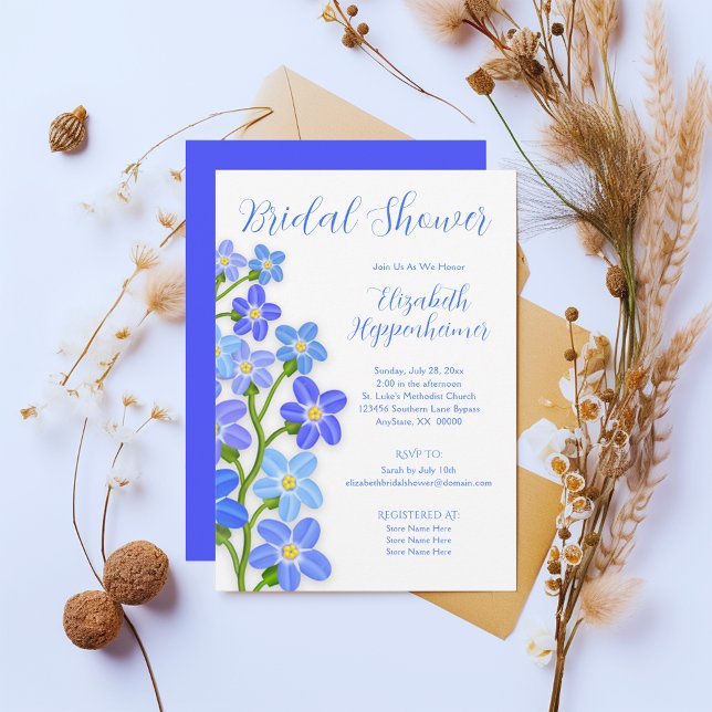 Blue Purple Floral Forget-Me-Nots Bridal Shower Invitation (Blue Purple Floral Forget-Me-Nots Bridal Shower Invitation)