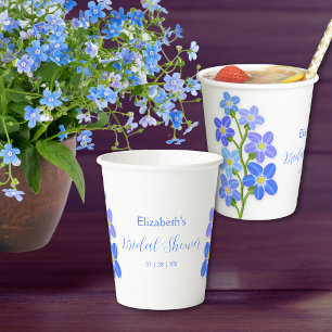 Blue Purple Floral Forget-Me-Nots Bridal Shower  Paper Cups