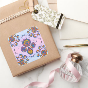 Blue & Purple Floral Harmony Square Sticker