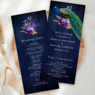 Blue Purple Floral Indian Peacock Wedding Program