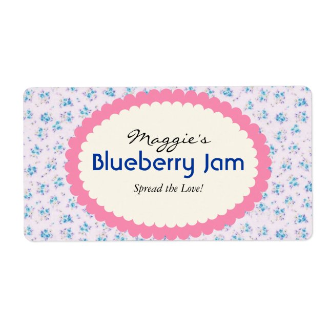 Blue Purple Floral Jam Jar Labels, Custom (Front)