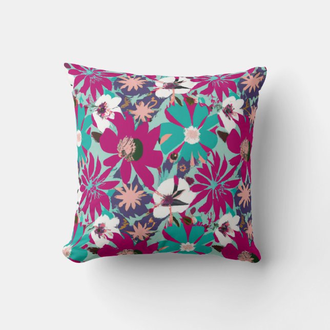 Blue & Purple Floral Pattern Cushion (Front)