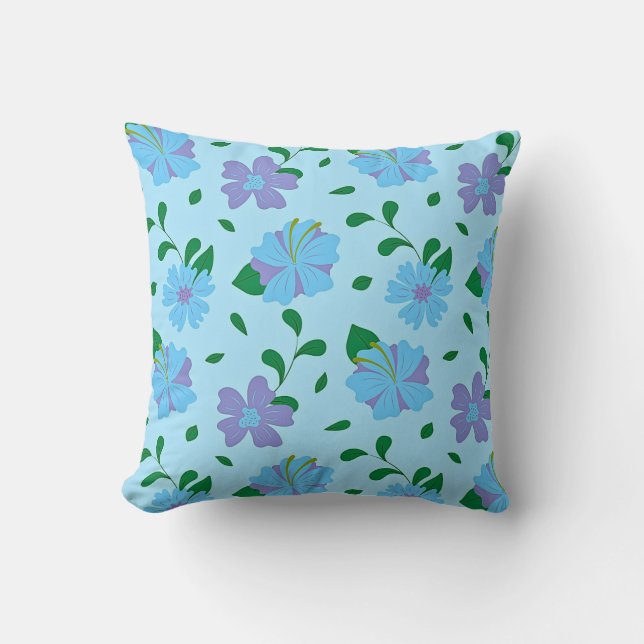 Blue & Purple Floral Pattern on Light Blue | Seaml Cushion (Front)