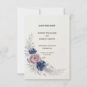 Blue Purple Floral Wedding Save the Date