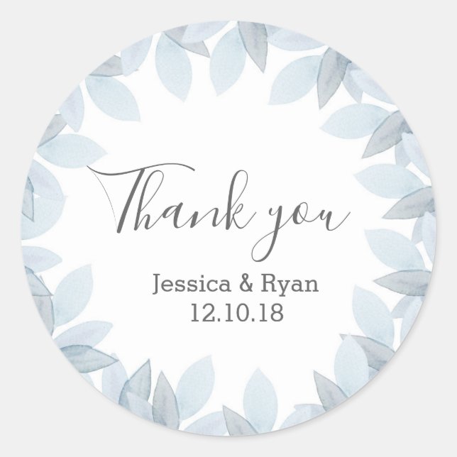 Blue Purple floral wedding Thank you stickers (Front)
