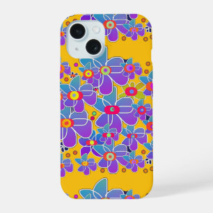 Blue Purple Flower Burst Yellow iPhone 15 Case