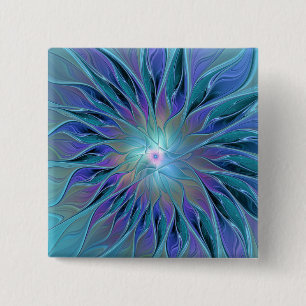Blue Purple Flower Dream Abstract Fractal Art 15 Cm Square Badge